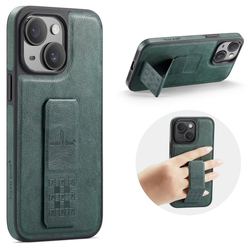 iPhone 13 Fierre Shann Oil Wax Cow Leather Holder Back Phone Case - Green